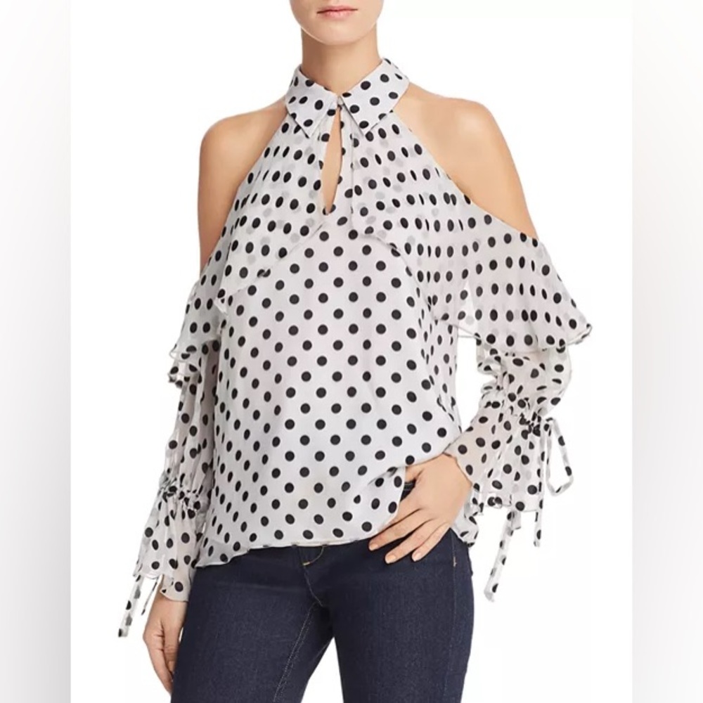 Alice + Olivia Blayne Polka Dot Cold-Shoulder Top Size S